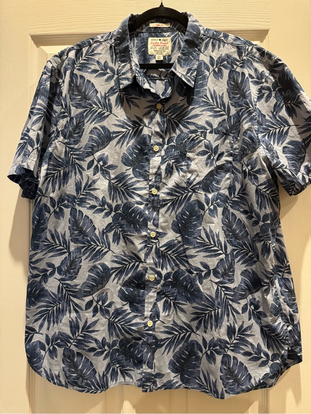 Lucky brand cotton men’s cotton short sleeve blue Hawaiian button shirt 2XL